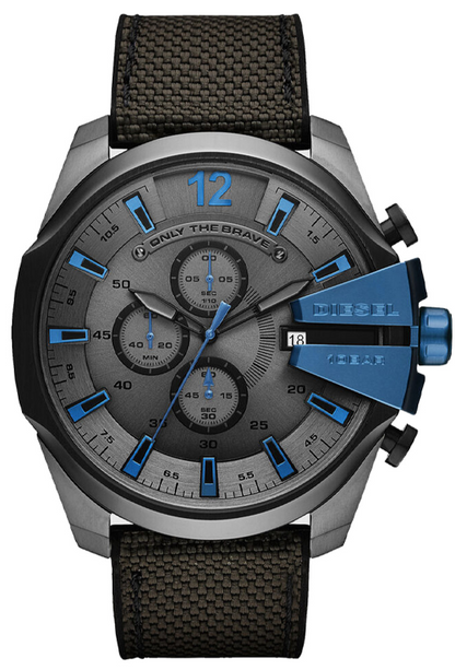 Diesel DZ4500 Mega Chief Chronograph Men's Watch – Black Dial & Black Nylon Strap