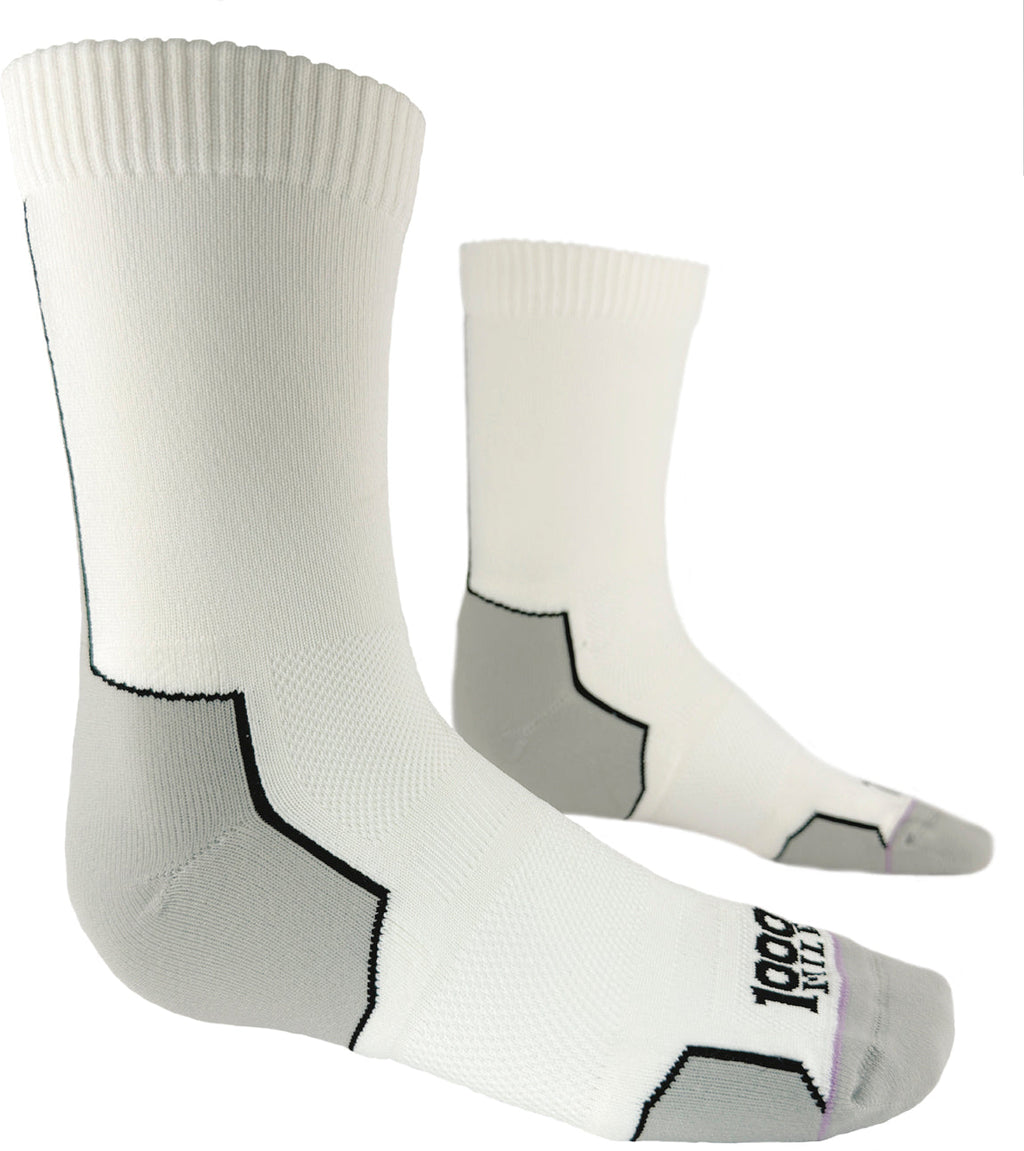 1000 Mile Repreve Single Layer Twin Pack Womens Crew Running Socks - White