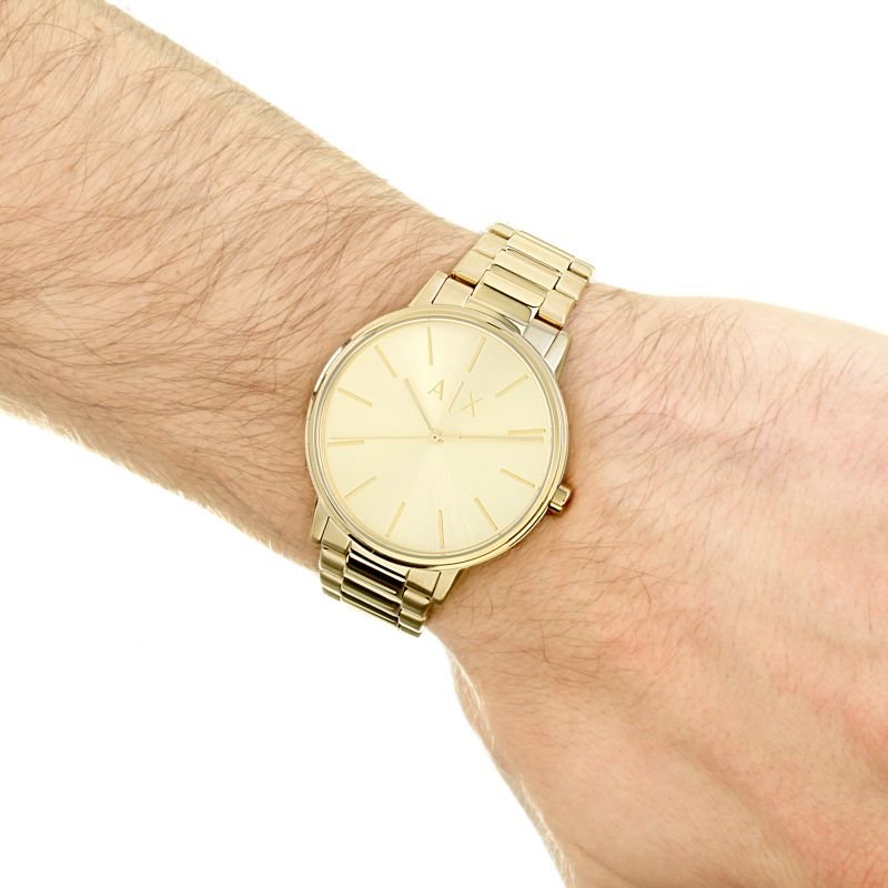 Armani Exchange Cayde AX2707 Men's Analog Watch – Gold Dial with Coordinated Gold Stainless Steel Strap