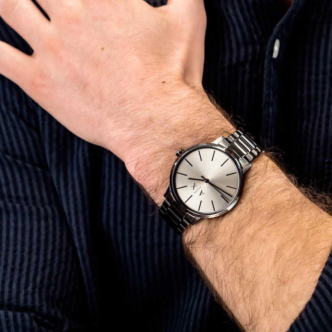 Armani Exchange Cayde AX2722 Men's Analog Watch – Grey Dial with Matching Grey Stainless Steel Strap