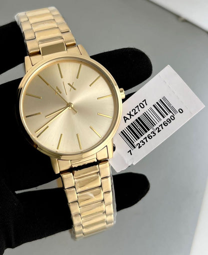 Armani Exchange Cayde AX2707 Men's Analog Watch – Gold Dial with Coordinated Gold Stainless Steel Strap