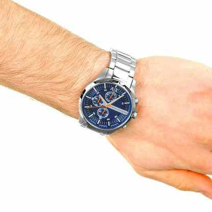 Armani Exchange Hampton AX2155 Men's Chronograph Watch – Blue Dial with Silver Stainless Steel Strap